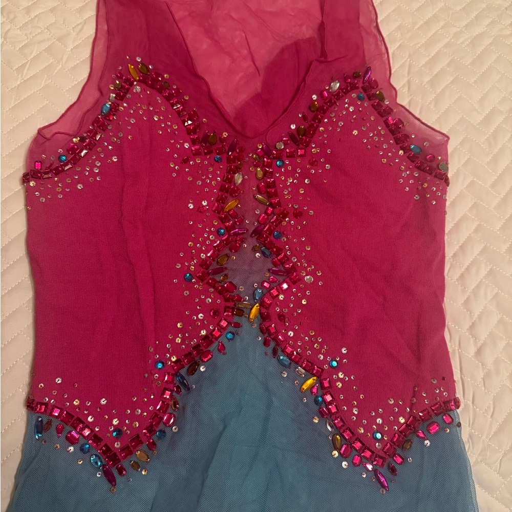 Vibrant Pink and Blue Beaded Top
